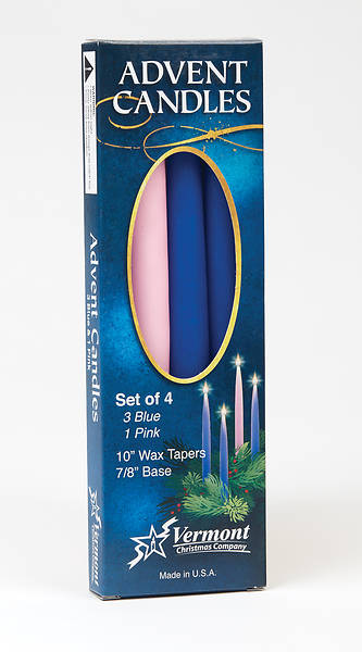 Advent Candles (3 Blue 1 Pink) 10"x 7/8' Tapered Set