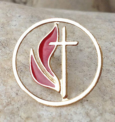 Cross and Flame Cutout Gold Lapel Pin