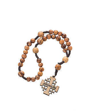 Prayer Beads Olive Wood with Jerusalem Cross