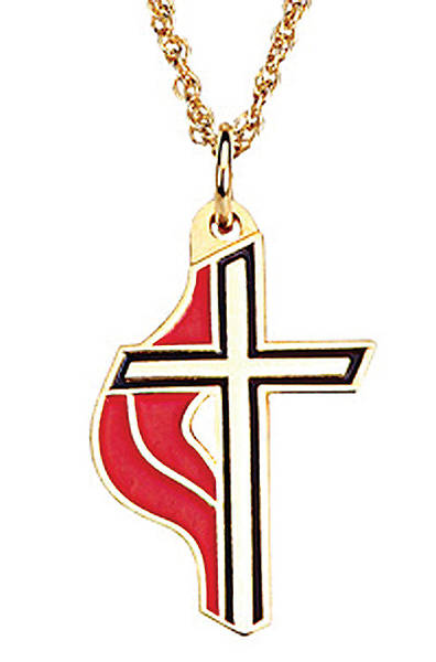 United Methodist Gold-Plated Cross and Flame