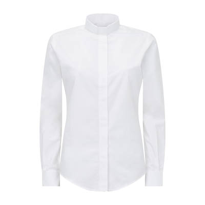 Fair Trade Women's Cotton White Long Sleeve Tab Collar Clergy Shirt 8