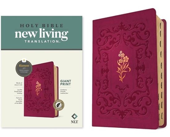 Picture of NLT Giant Print Bible, Filament-Enabled Edition (Leatherlike, Cranberry Flourish, Indexed, Red Letter)