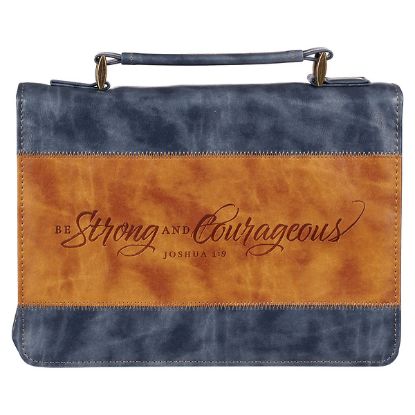 Picture of Strong and Courageous Butterscotch and Navy Classic Bible Cover Medium