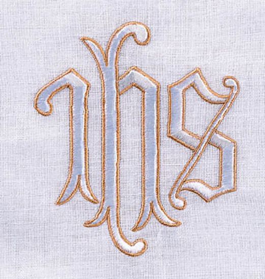 Picture of Embroidered 100% Linen IHS  Table Cover  50x80