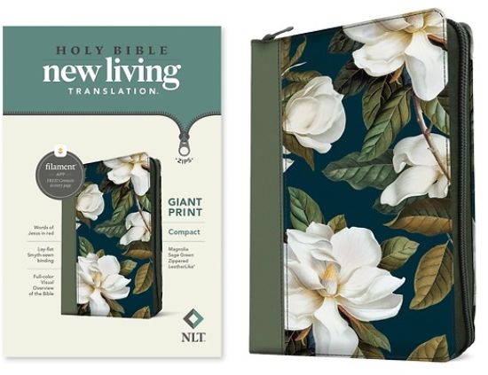 Picture of NLT Compact Giant Print Zipper Bible, Filament-Enabled Edition, Zipper (Red Letter, Leatherlike, Magnolia Sage Green)