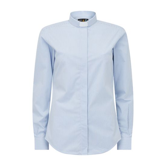 Picture of Fair Trade Women's Cotton Blue/White Stripes Long Sleeve Tab Collar Clergy Shirt