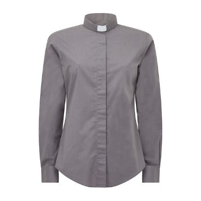 Picture of Fair Trade Women's Poly Cotton Charcoal Grey Long Sleeve Tab Collar Clergy Shirt 12