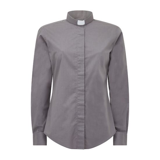 Picture of Fair Trade Women's Poly Cotton Charcoal Grey Long Sleeve Tab Collar Clergy Shirt 20