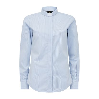 Picture of Fair Trade Women's Cotton Blue/White Stripes Long Sleeve Tab Collar Clergy Shirt 12