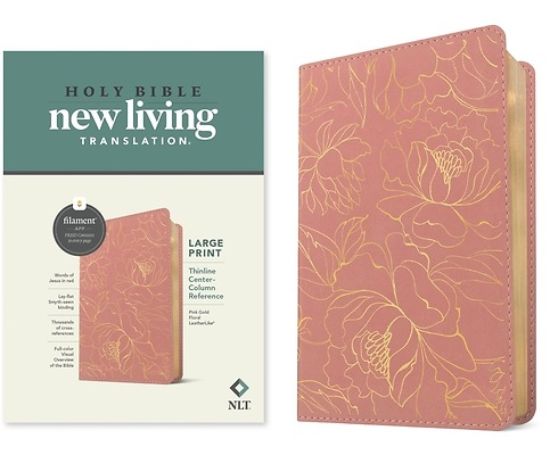 Picture of NLT Large Print Thinline Center-Column Reference Bible, Filament Enabled (Leatherlike, Pink Gold Floral, Red Letter)
