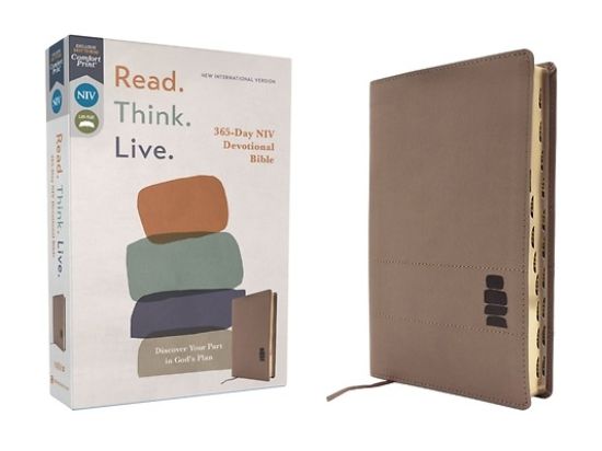 Picture of Niv, Read. Think. Live., Leathersoft, Brown, Thumb Indexed, Comfort Print
