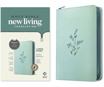 Picture of NLT Large Print Thinline Reference Zipper Bible, Filament Enabled (Leatherlike, Baby Blue Blossoms, Indexed, Red Letter)