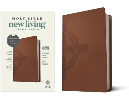 Picture of NLT Large Print Premium Value Thinline Bible, Filament Enabled Edition (Leatherlike, Brown Celtic Cross)