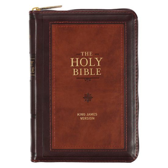 Picture of KJV Compact Bible Two-Tone Burgandy/Brown with Zipper Faux Leather