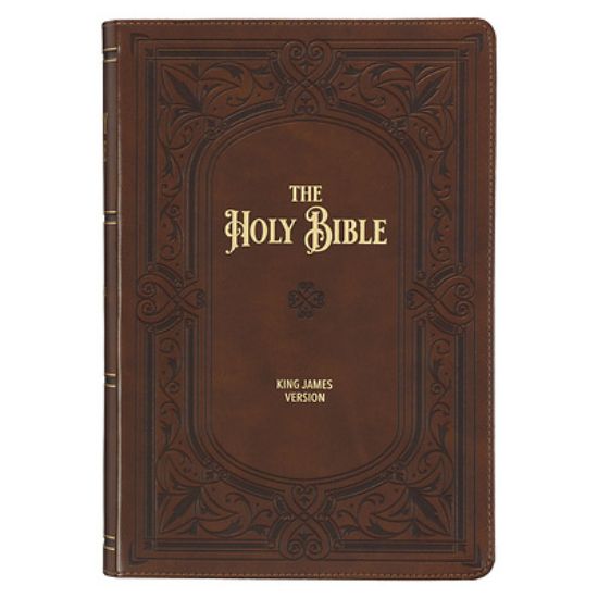 Picture of KJV Study Bible, Large Print King James Version Holy Bible, Thumb Tabs, Ribbons, Faux Leather Saddle Tan Framed Art Nouveau Debossed