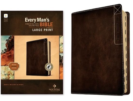 Picture of NLT Every Man's Bible, Large Print, Filament Enabled, Deluxe Explorer Edition (Leatherlike, Rustic Brown, Indexed, Red Letter)