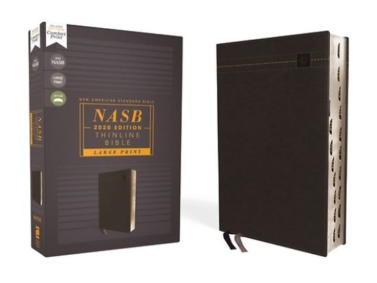 Picture of Nasb, Thinline Bible, Large Print, Leathersoft, Black, Red Letter Edition, 2020 Text, Thumb Indexed, Comfort Print