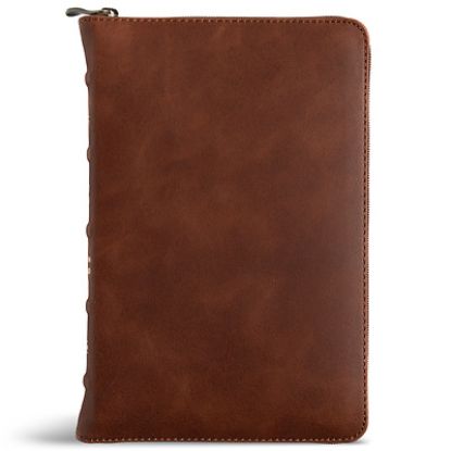 Picture of CSB Personal Size Bible, Holman Handcrafted Collection, Zipper Closure, Marbled Tan Premium Calfskin