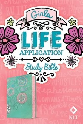 Picture of NLT Girls Life Application Study Bible (Leatherlike, Teal/Pink Flowers)