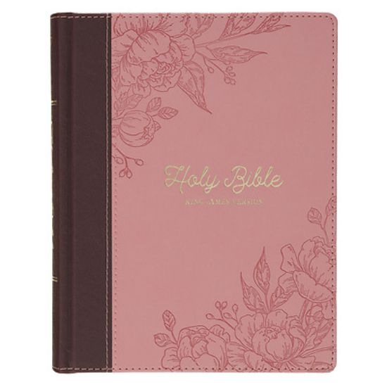 Picture of KJV Note-Taking Bible Two-Tone Pink/Brown Floral Faux Leather