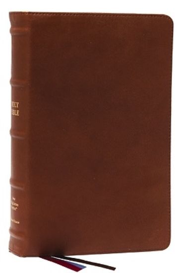 Picture of Nkjv, End-Of-Verse Reference Bible, Personal Size Large Print, Premium Goatskin Leather, Brown, Premier Collection, Red Letter, Thumb Indexed, Comfort