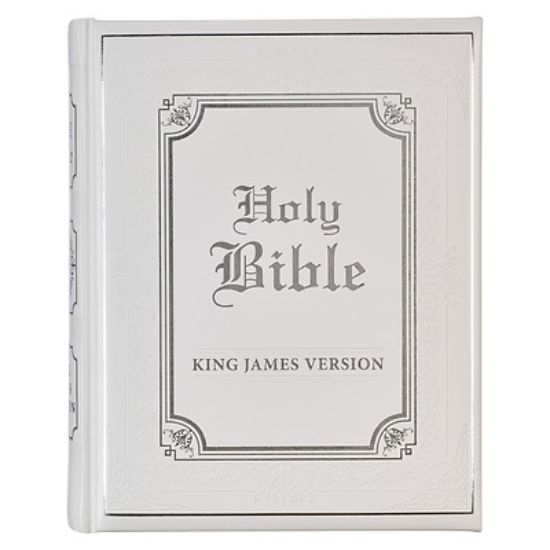 Picture of KJV Holy Bible, Classically Illustrated Heirloom Family Bible, Faux Leather Hardcover - Ribbon Markers, King James Version, White/Silver