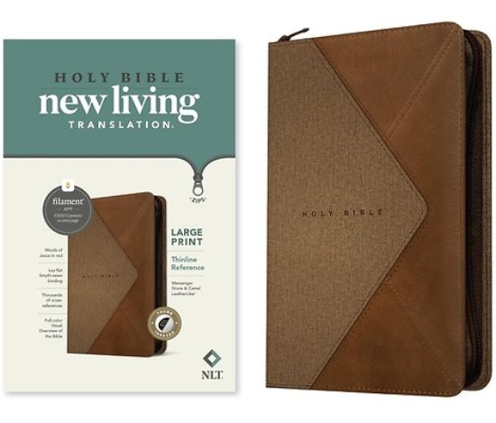 Picture of NLT Large Print Thinline Reference Zipper Bible, Filament Enabled Edition (Leatherlike, Messenger Stone & Camel, Indexed)