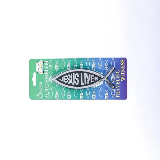 Picture of Auto Emblem Jesus Lives Fish Silver PK6