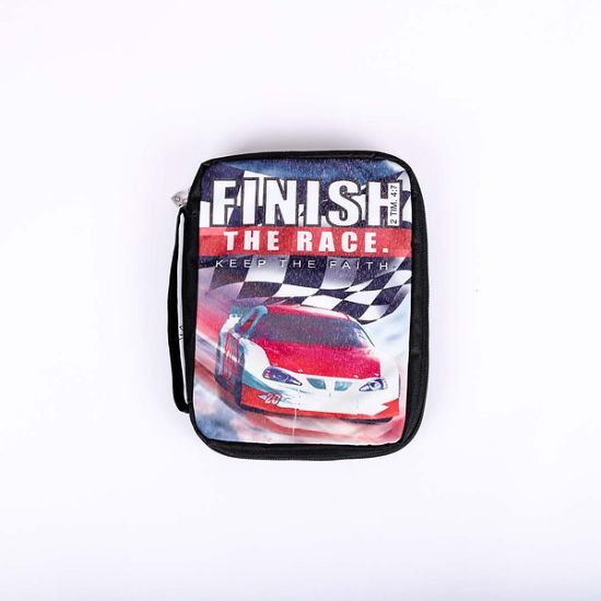 Picture of Bible Cover Microfiber Black Race Car(Finish the Race) Large