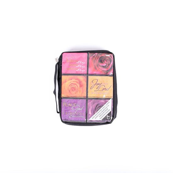 Picture of Bible Cover Microfiber Black & Floral W/ 6 Photo Windows Large
