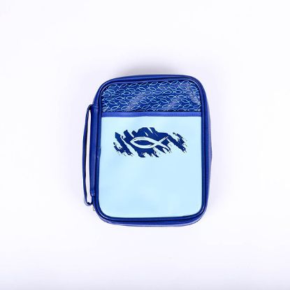 Picture of Bible Cover Imitation Leather Swash Fish  2-Tone Blue Large