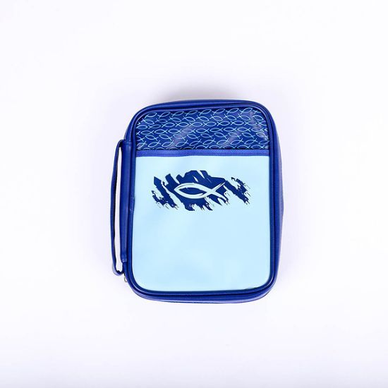 Picture of Bible Cover Imitation Leather Swash Fish  2-Tone Blue Large