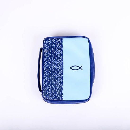 Picture of Bible Cover Imitation Leather Multiple Fish 2-Tone Blue Large