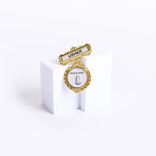 Picture of Badge Fancy Round Usher Praying Hands Welcome Pin