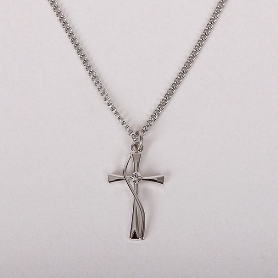 Picture of Necklace Cross W/Cz Sterling Silver 18"