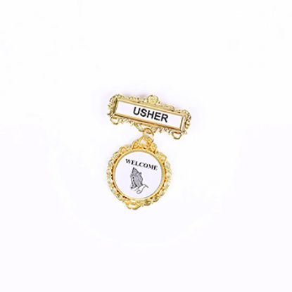 Picture of Badge Fancy Round Usher Ethnic Praying Hands Pin