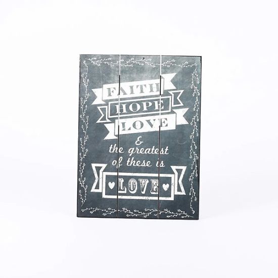 Picture of Wall Decor Wood Slat Chalk Print Faith Hope Love 12X16