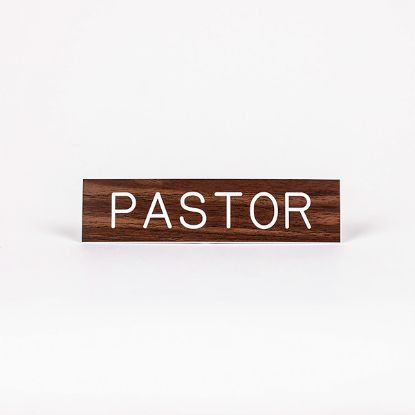 Picture of Sign Engraved Pastor Adhesive Back Walnut