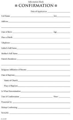 Picture of Confirmation Information Form Download