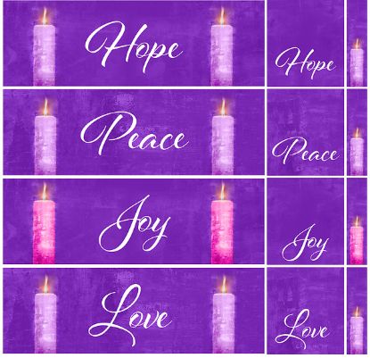 Picture of Four Sided Advent Candles 3-Piece Parament Set - Purple