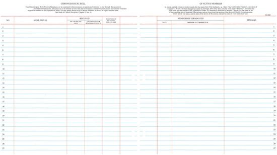 Picture of Westminster Church Register Binder Sheets - Chronological Roll Of Active Members